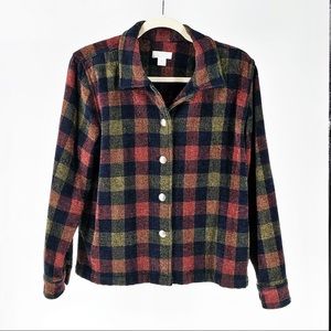 Christopher Banks Ladies Jacket Long Sleeve Button Down Plaid Red Blue Medium